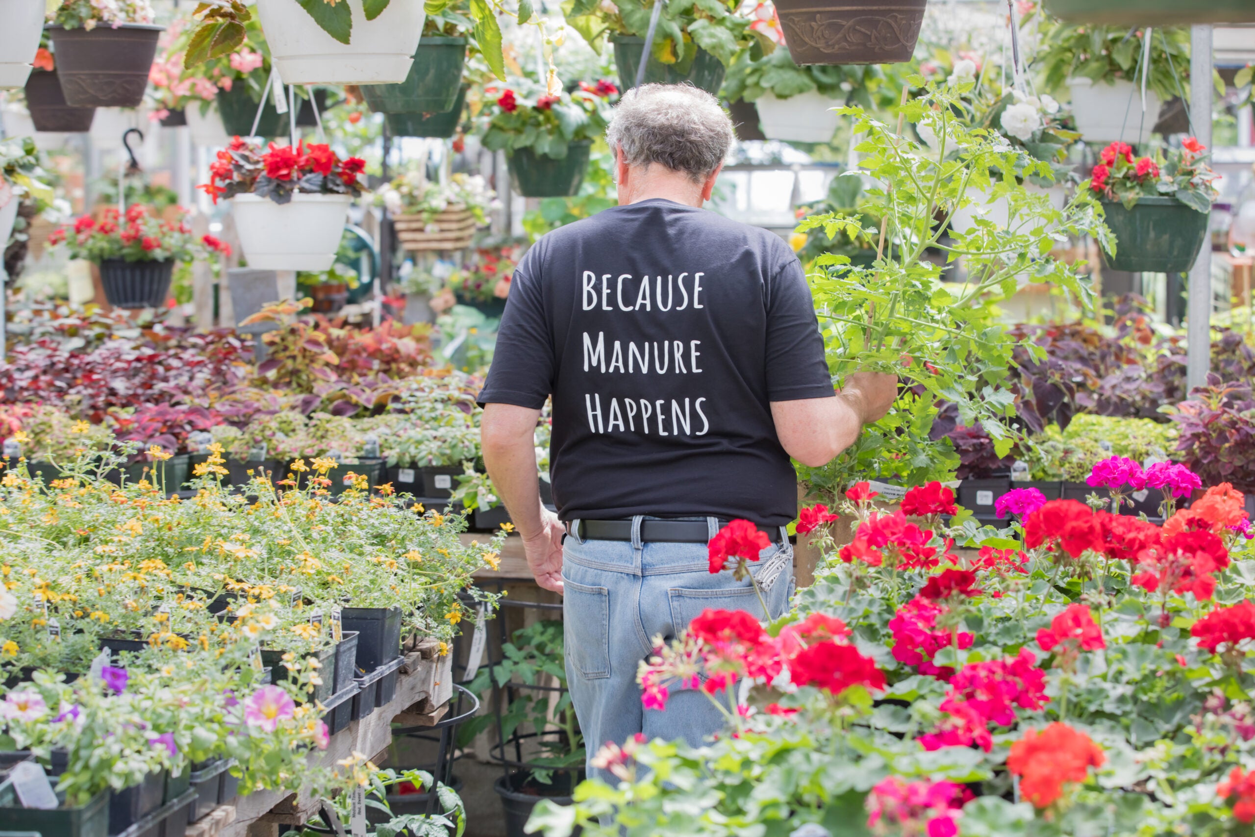 CowPots T-shirt "Because Manure Happens"